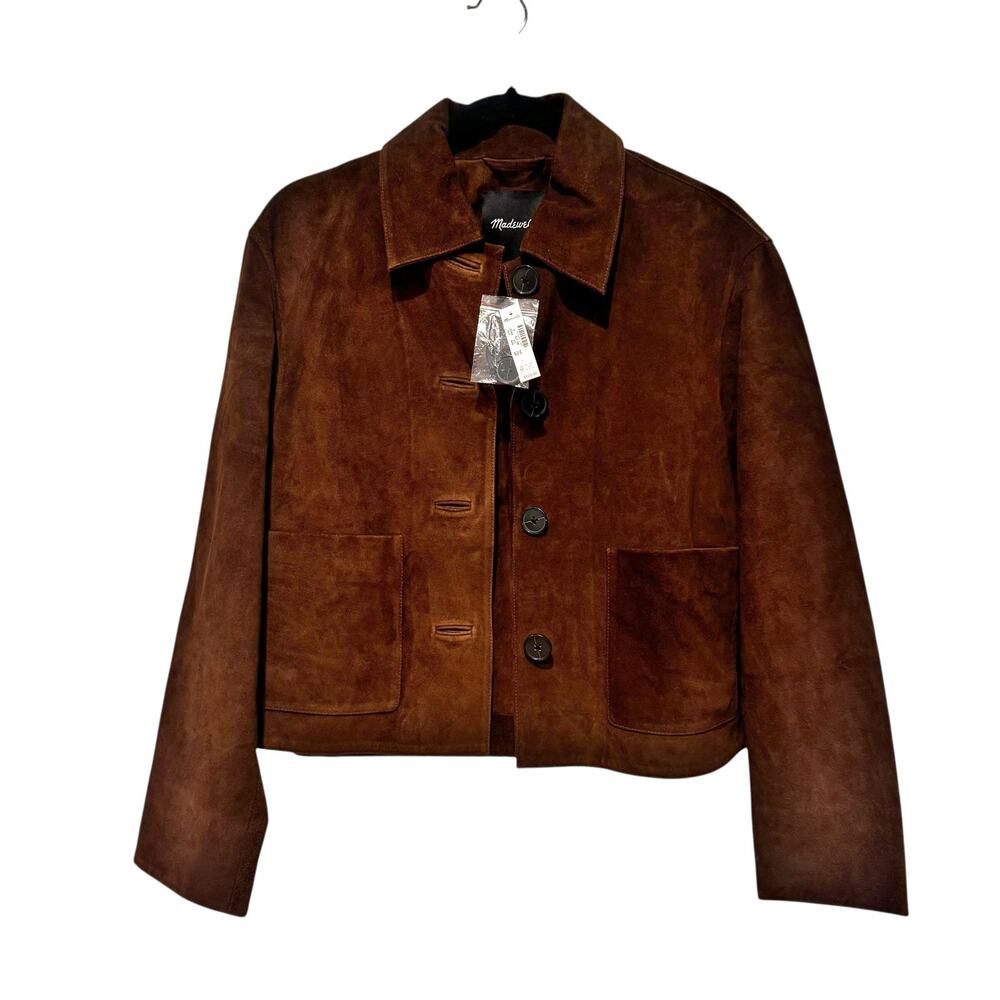 Madewell Suede Boxy-Crop Jacket In Dark Roast Suede Size XL NWT - Picture 6 of 12